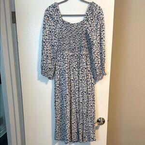 J Crew Floral Blue and White Women's Midi Dress Size Small